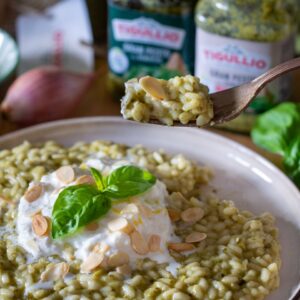 risotto al pesto con stracciatella